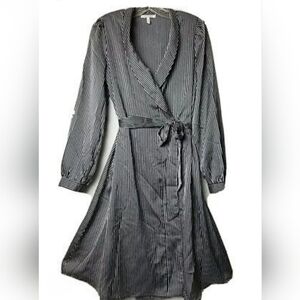 Avec Les Filles Striped Midi Wrap Dress Size XS Long Sleeve Lightweight